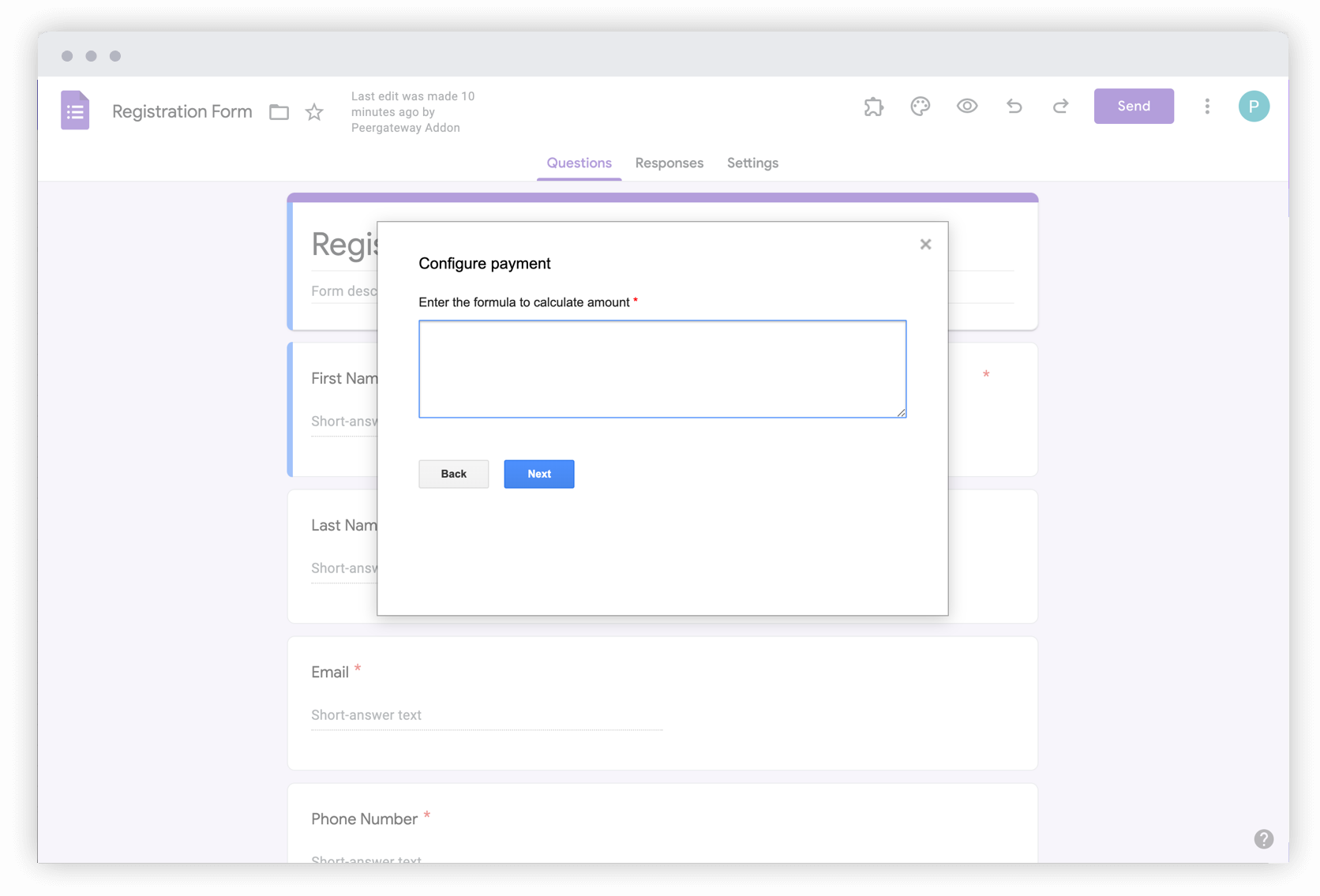 Write a formula to calculate the amount based on the form responses