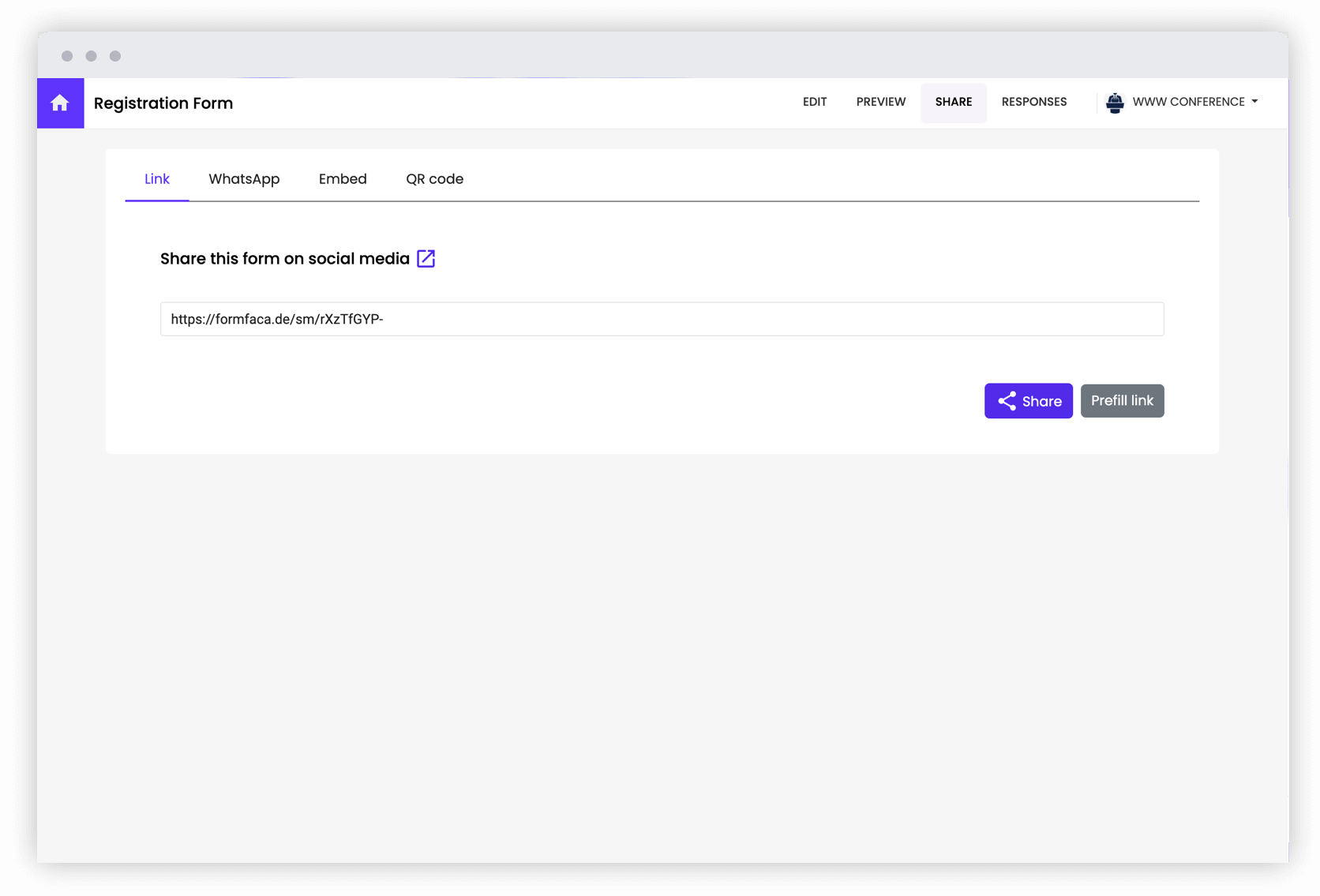 Share your form link on social media, email or WhatsApp to collect responses from your users